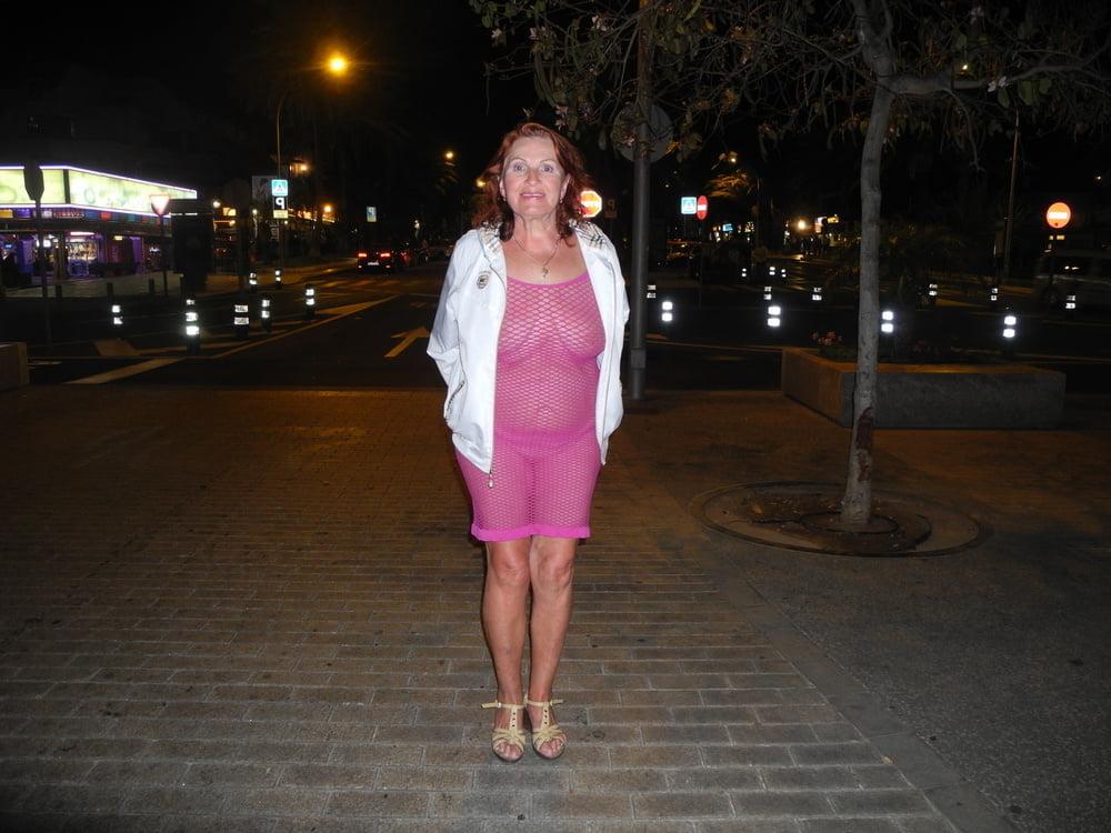 25P Hot granny flashing in purple see-thru mesh dress