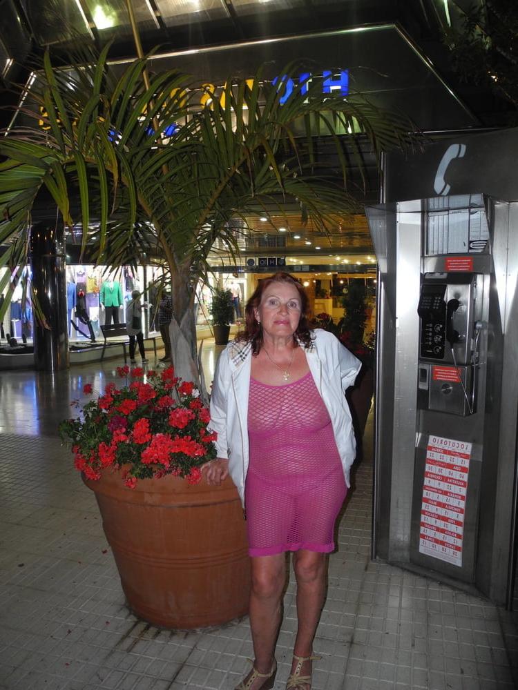 25P Hot granny flashing in purple see-thru mesh dress