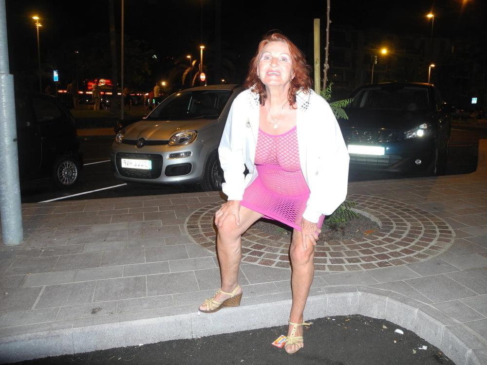 25P Hot granny flashing in purple see-thru mesh dress