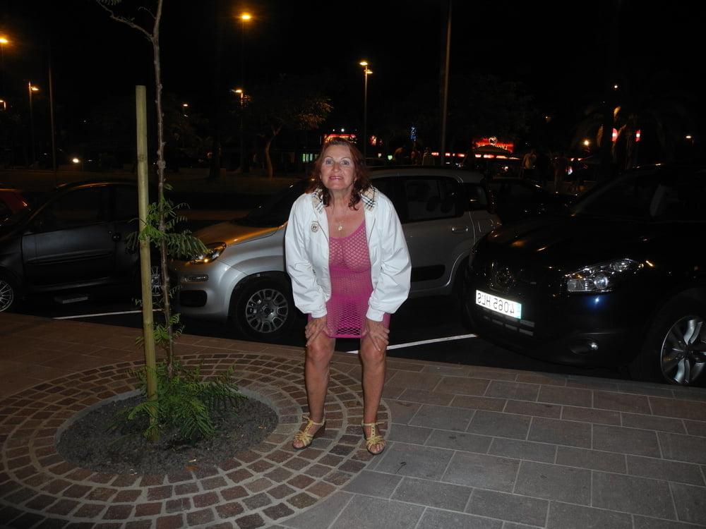 25P Hot granny flashing in purple see-thru mesh dress