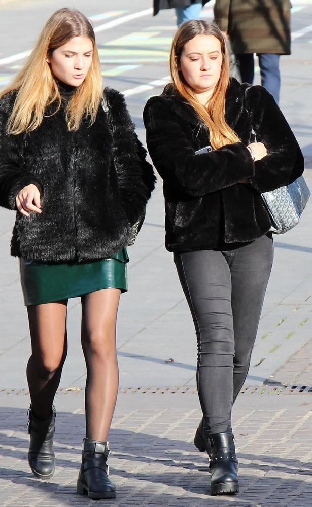 25P Street Pantyhose - French Sluts in PH and Leather Skirts