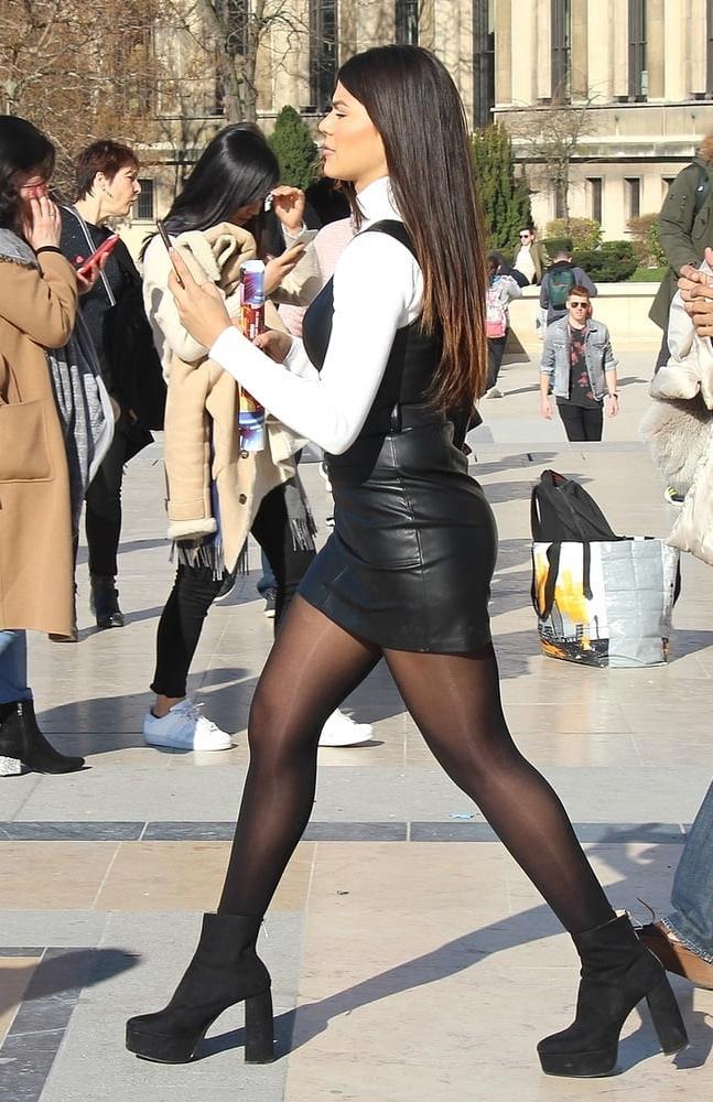 25P Street Pantyhose - Top French Slut in Leather Skirt