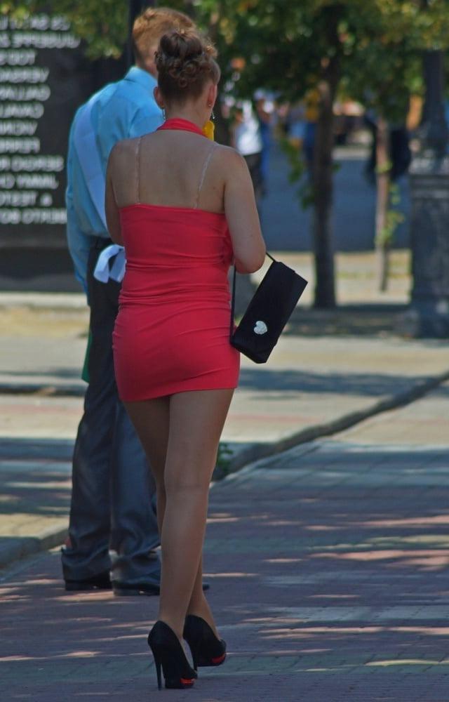 12P Street Pantyhose - Red Mini Dress Russian Slag