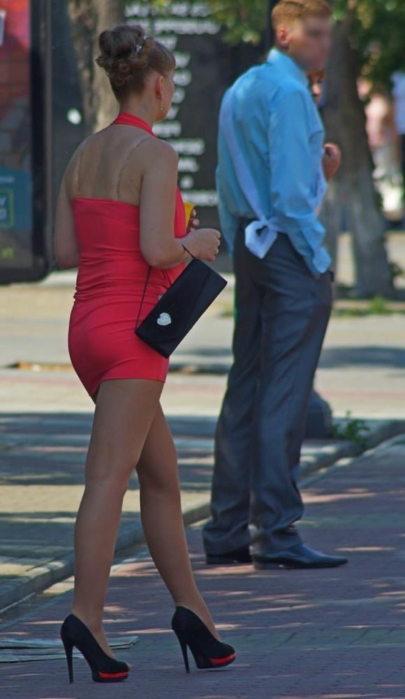 12P Street Pantyhose - Red Mini Dress Russian Slag
