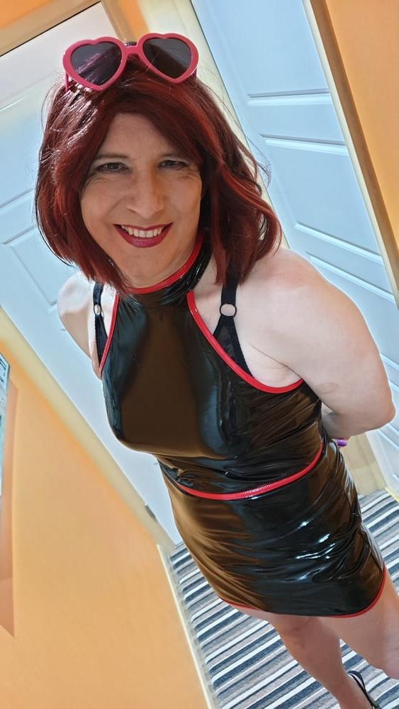 25P Sissy Lucy in Black PVC and Chastity Cage