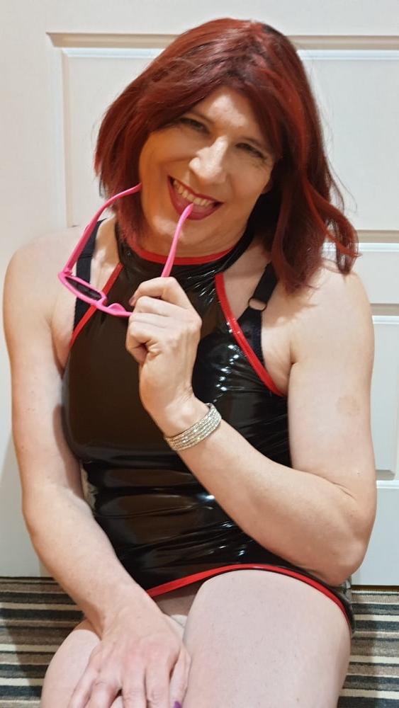 25P Sissy Lucy in Black PVC and Chastity Cage