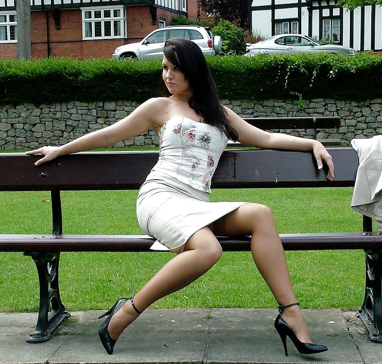 7P Stockings and Heels Tease in the Park