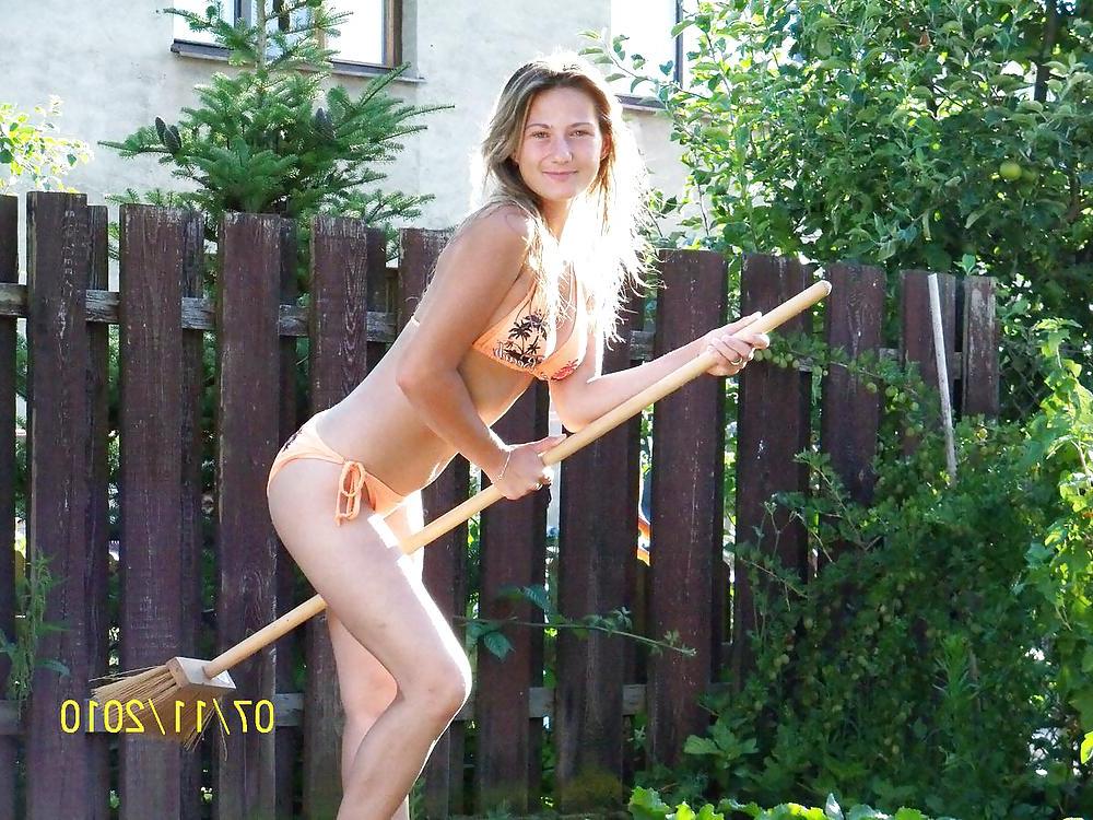 22P Cute Blonde Teen outside in the Garden