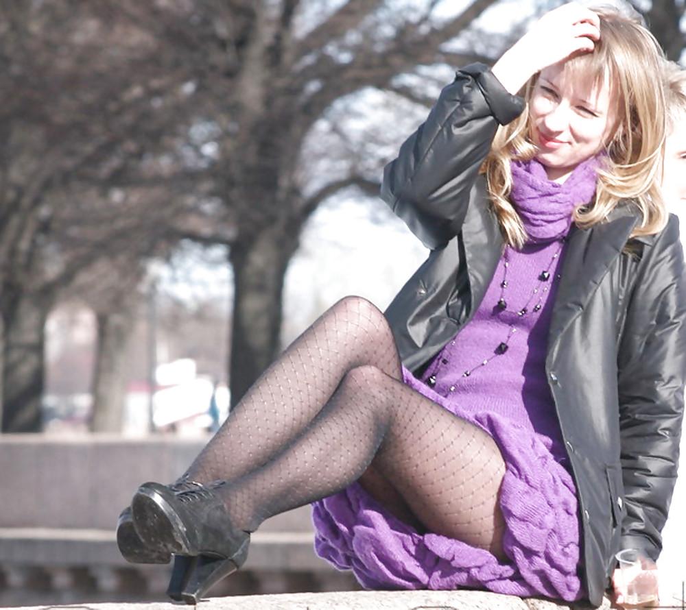 9P In The Streets 021 - Black Pantyhose Babes (1x upskirt)