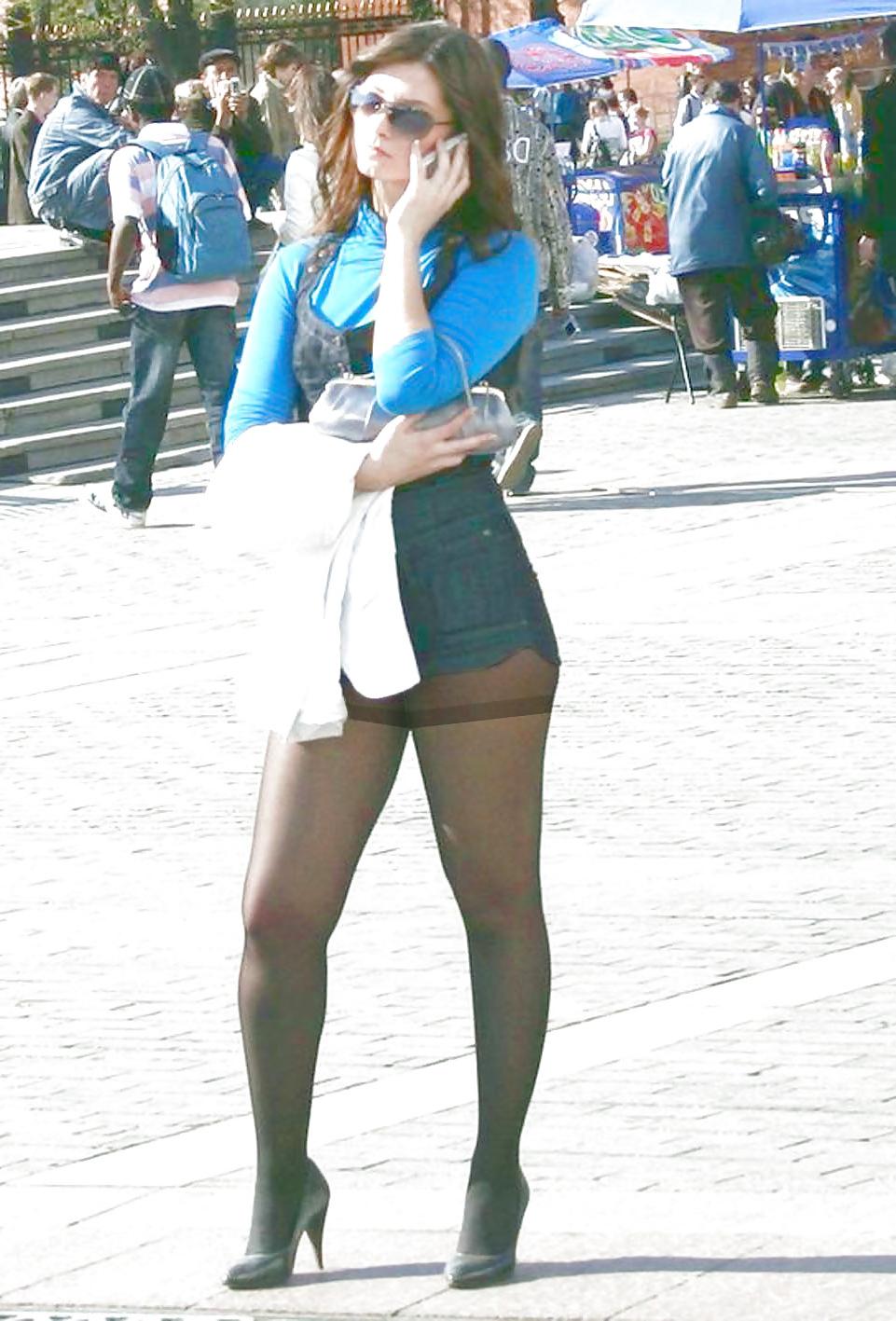 9P In The Streets 021 - Black Pantyhose Babes (1x upskirt)