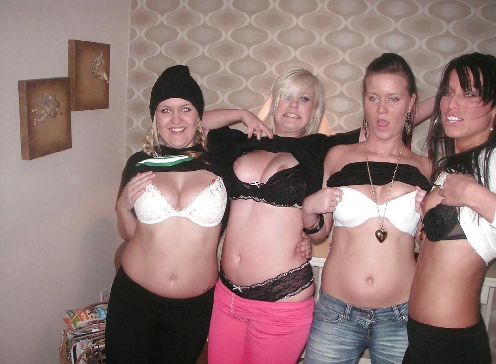 9P Four girls at home posing their lovely boobs