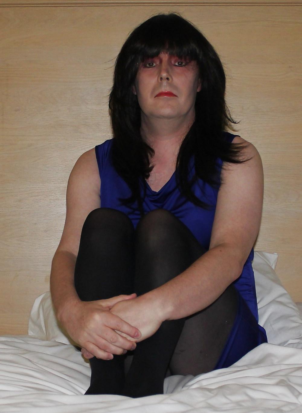14P Emma slut black shiny pantyhose no panties