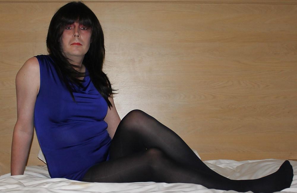 14P Emma slut black shiny pantyhose no panties