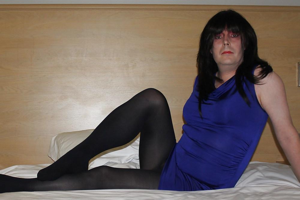 14P Emma slut black shiny pantyhose no panties