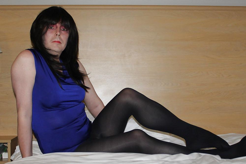 14P Emma slut black shiny pantyhose no panties