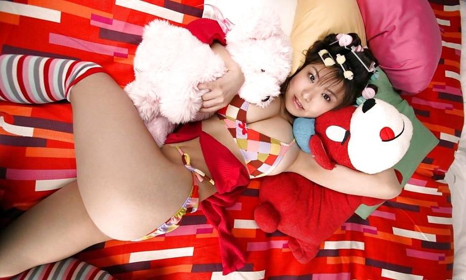 16P Pretty Asian in striped socks and hair bows
