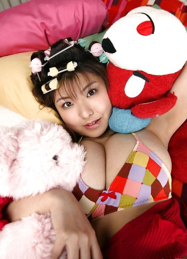 16P Pretty Asian in striped socks and hair bows