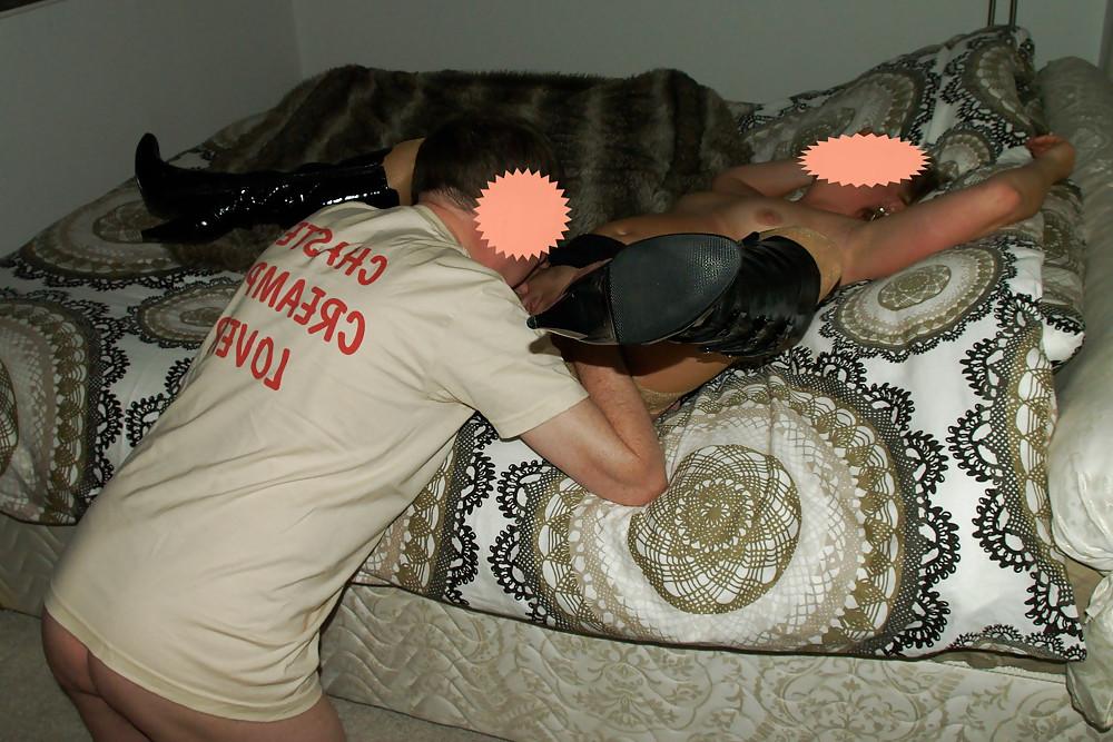 25P Sub in chastity teasing session with Mistress