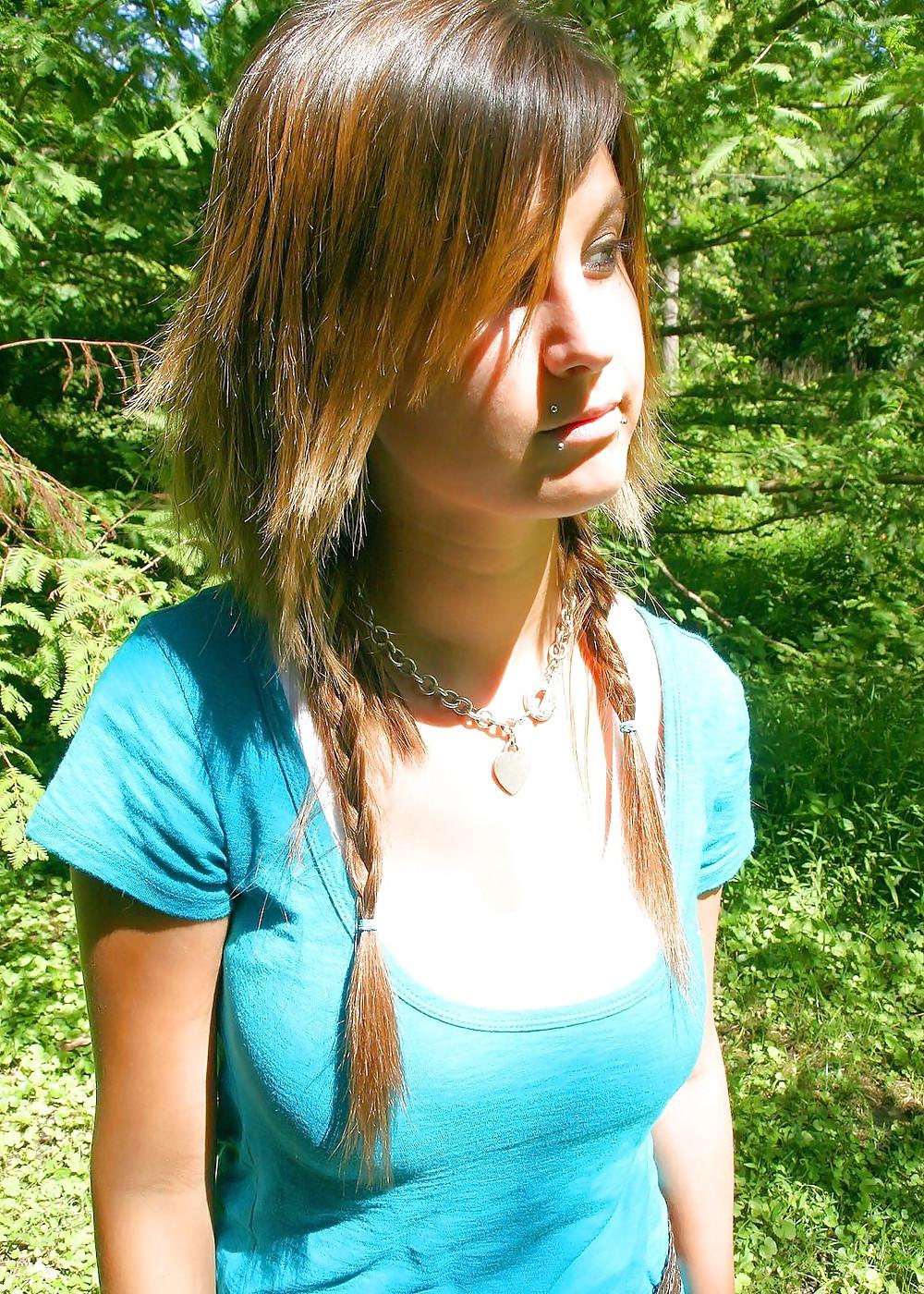 14P Teen with very big boobs stripping for me in the park