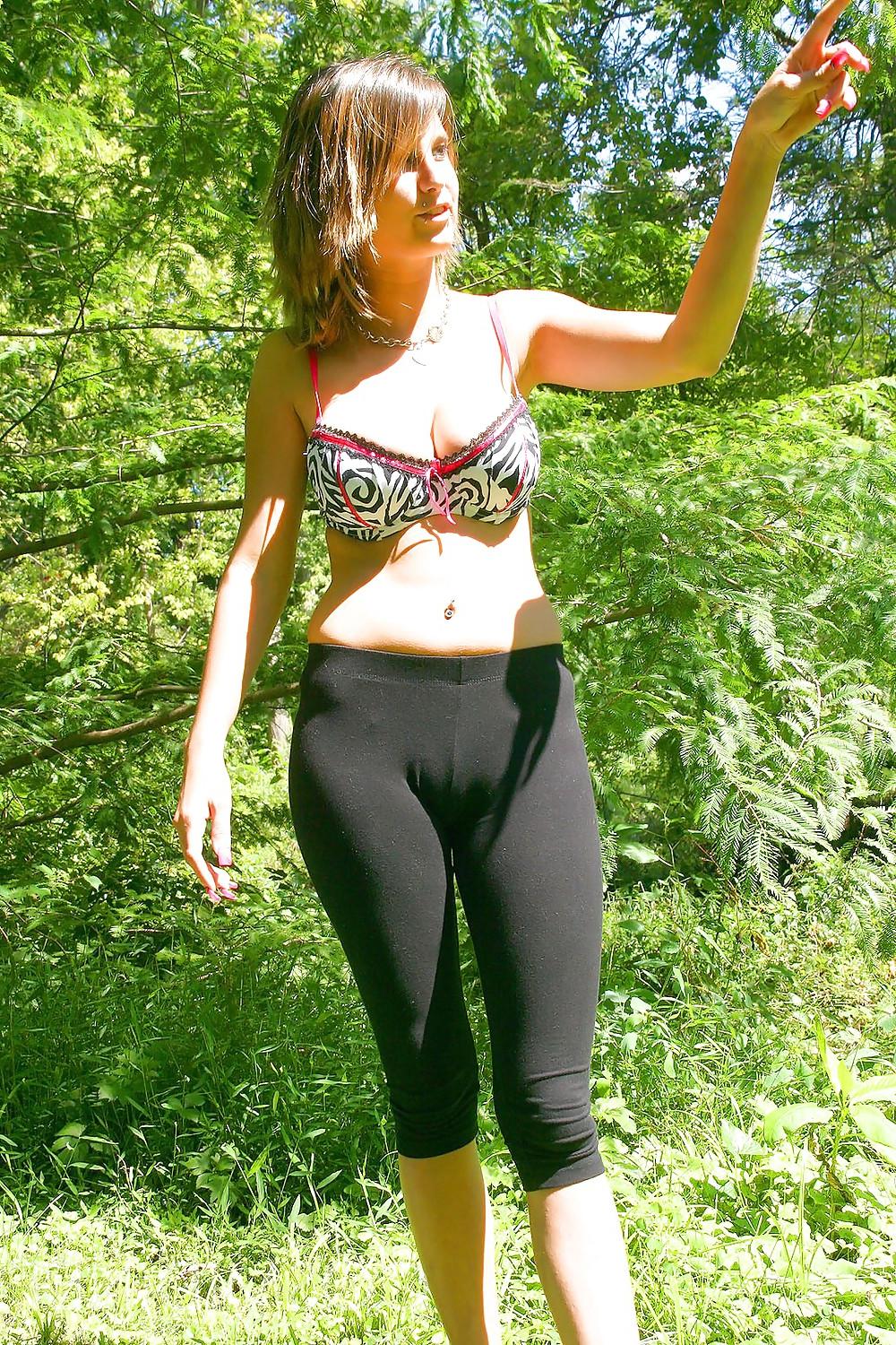 14P Teen with very big boobs stripping for me in the park