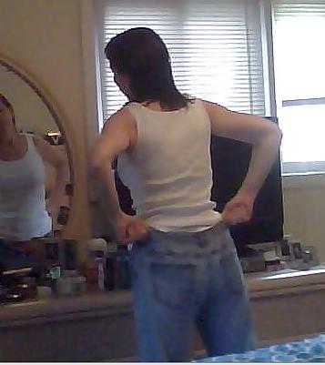 12P My wife stuffing her pink panty ass into a pair of jeans