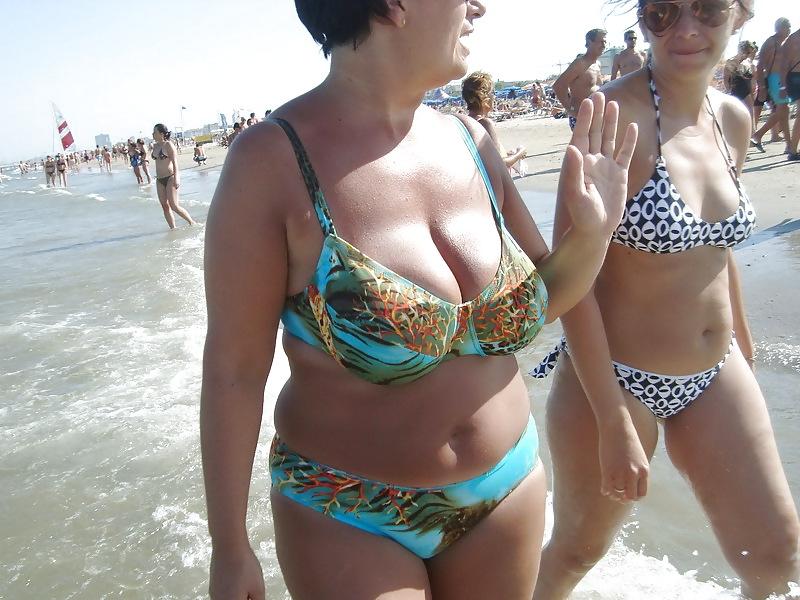 25P Busty granny on the beach! Mixed!