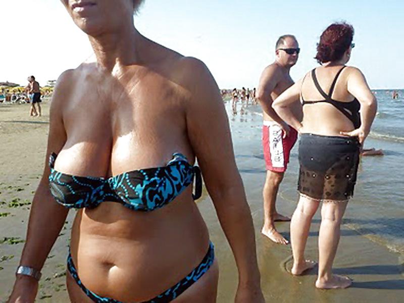 25P Busty granny on the beach! Mixed!