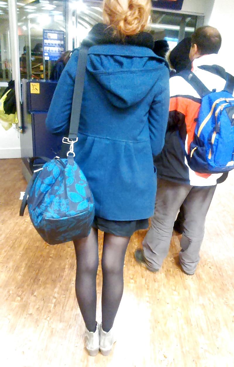 16P Airport girl 2- long legs short skirt