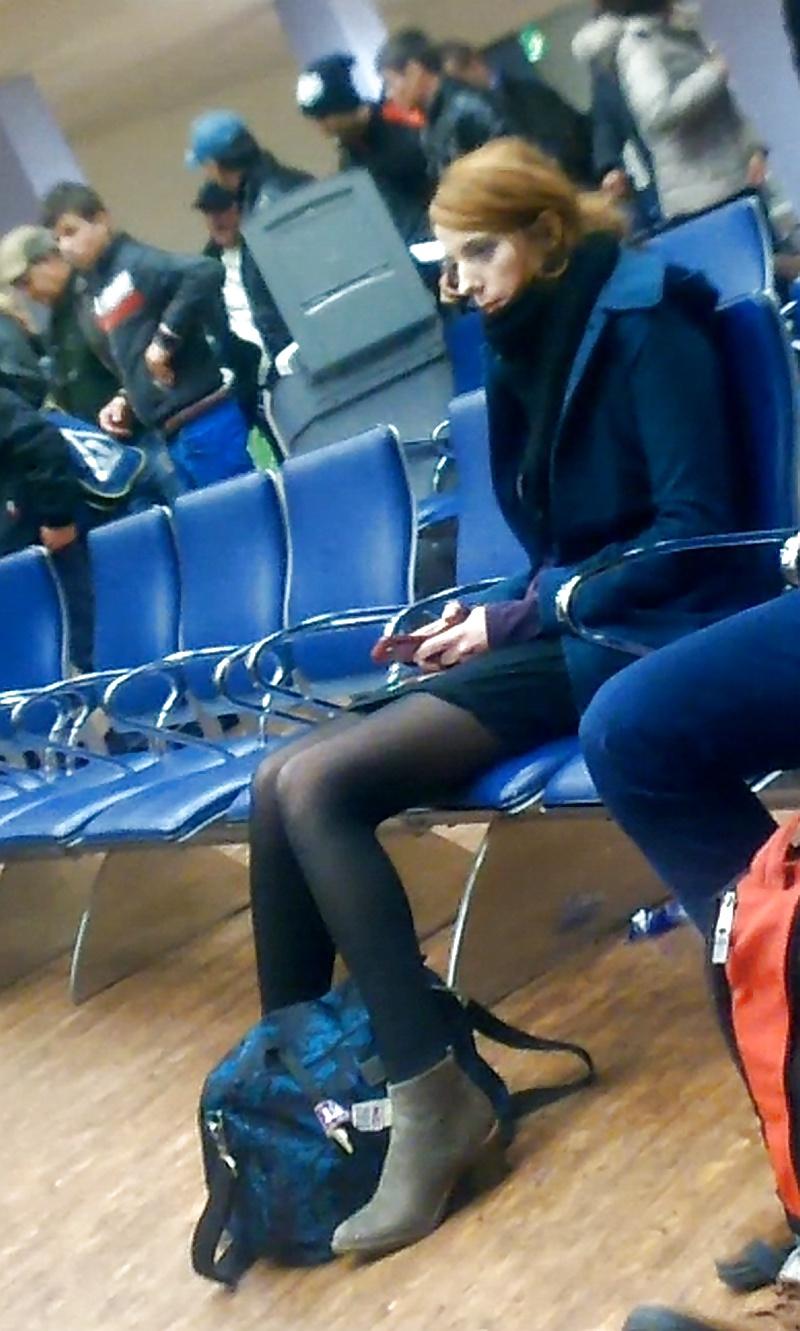 16P Airport girl 2- long legs short skirt