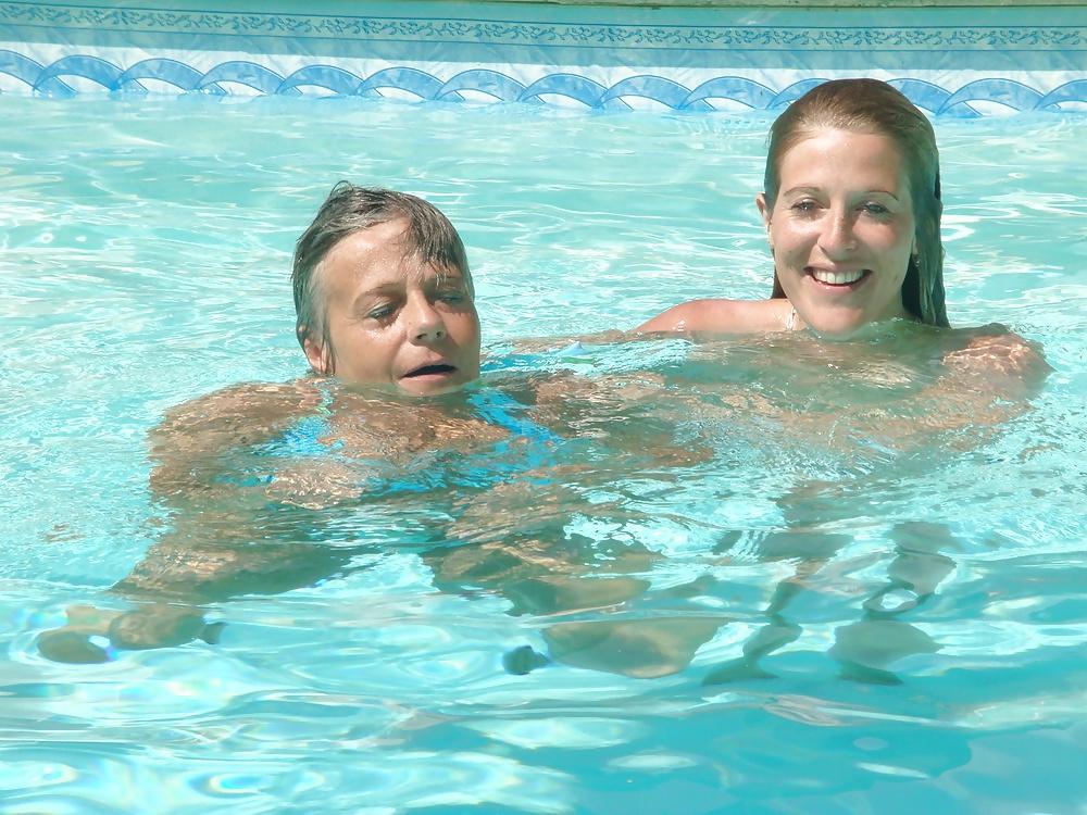 23P Slut,mother and granny have fun by the pool
