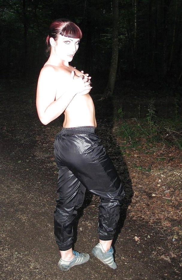23P Girls in shiny nylon panats and tracksuits