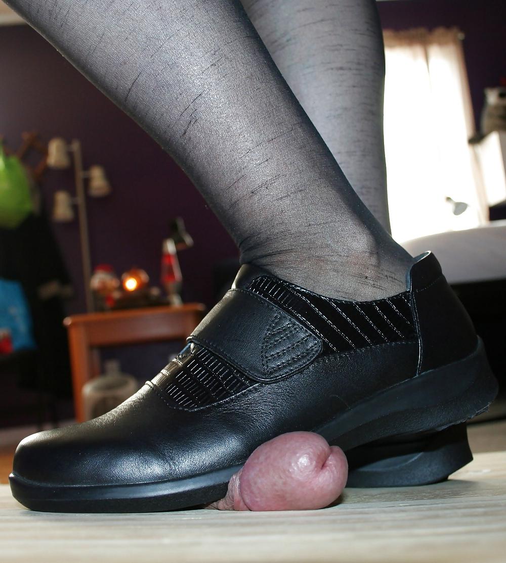 25P Cock crushed, flattened, trampled by mistress feet