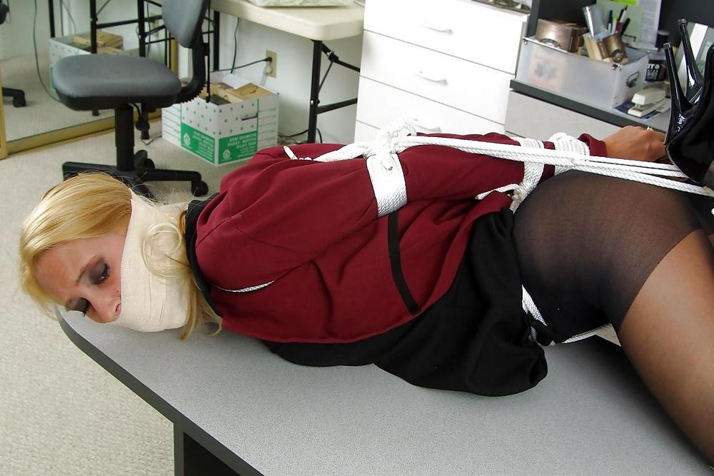25P Hot Blonde Secretary Hogtied and Gagged in the office