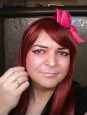 25P Pink-Erotica Sissyboy Cross Dresser Red Hair and Bow
