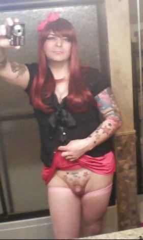 25P Pink-Erotica Sissyboy Cross Dresser Red Hair and Bow