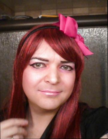25P Pink-Erotica Sissyboy Cross Dresser Red Hair and Bow