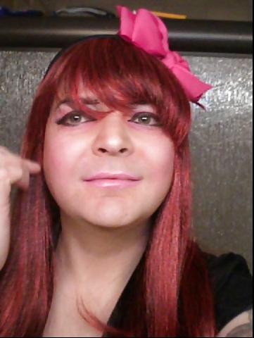 25P Pink-Erotica Sissyboy Cross Dresser Red Hair and Bow