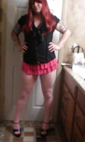 25P Pink-Erotica Sissyboy Cross Dresser Red Hair and Bow