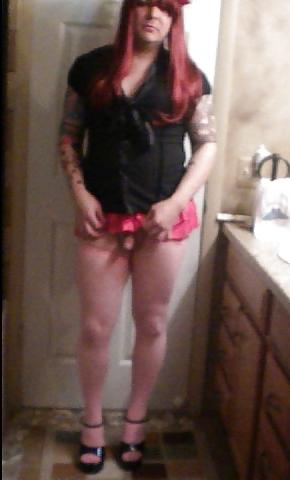 25P Pink-Erotica Sissyboy Cross Dresser Red Hair and Bow