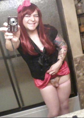 25P Pink-Erotica Sissyboy Cross Dresser Red Hair and Bow