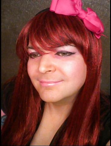 25P Pink-Erotica Sissyboy Cross Dresser Red Hair and Bow