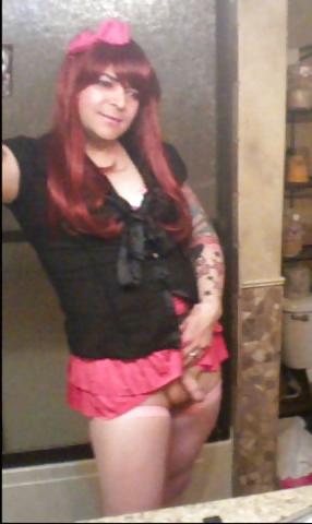 25P Pink-Erotica Sissyboy Cross Dresser Red Hair and Bow