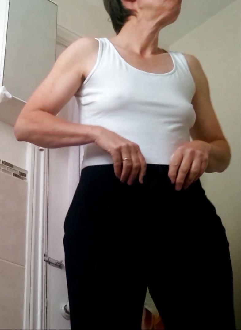 14P Unaware tiny tit, hairy pussy milf strips, dries, dresses