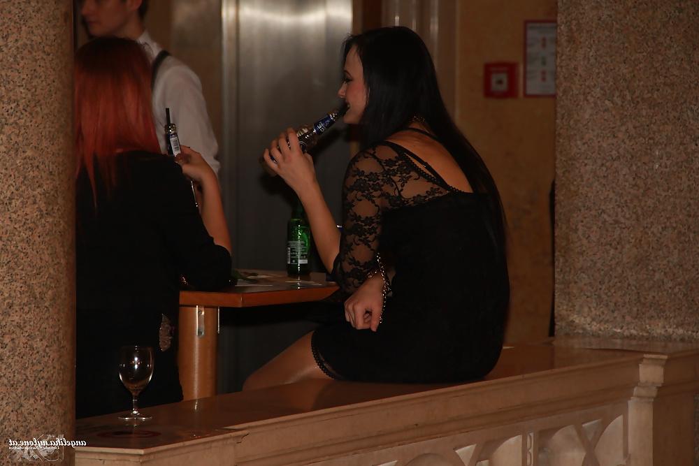 10P Sexy Lady wearing shiny Pantyhose in Restaurant.. Hidden 