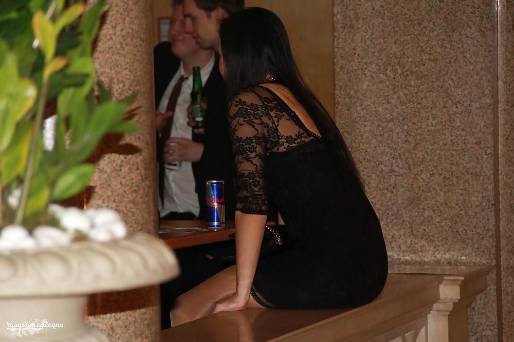 10P Sexy Lady wearing shiny Pantyhose in Restaurant.. Hidden 