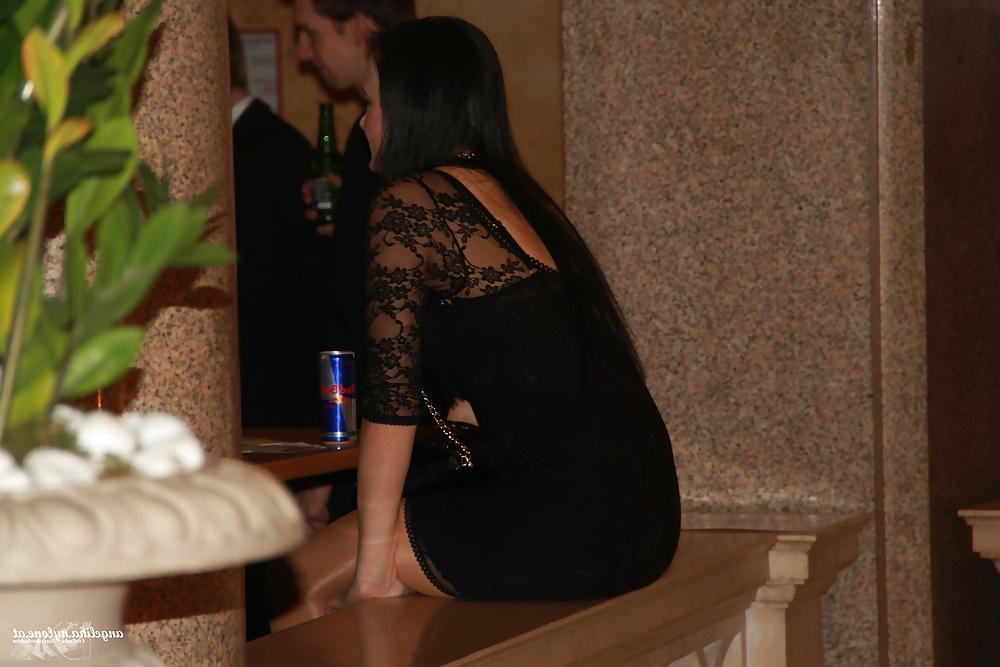 10P Sexy Lady wearing shiny Pantyhose in Restaurant.. Hidden 