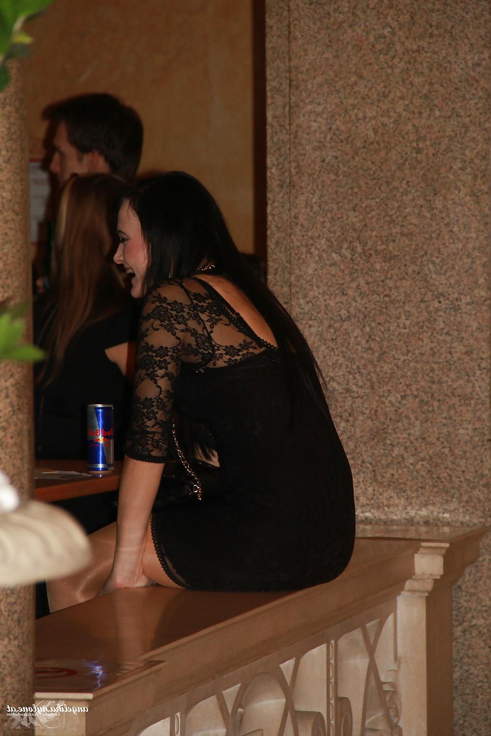 10P Sexy Lady wearing shiny Pantyhose in Restaurant.. Hidden 