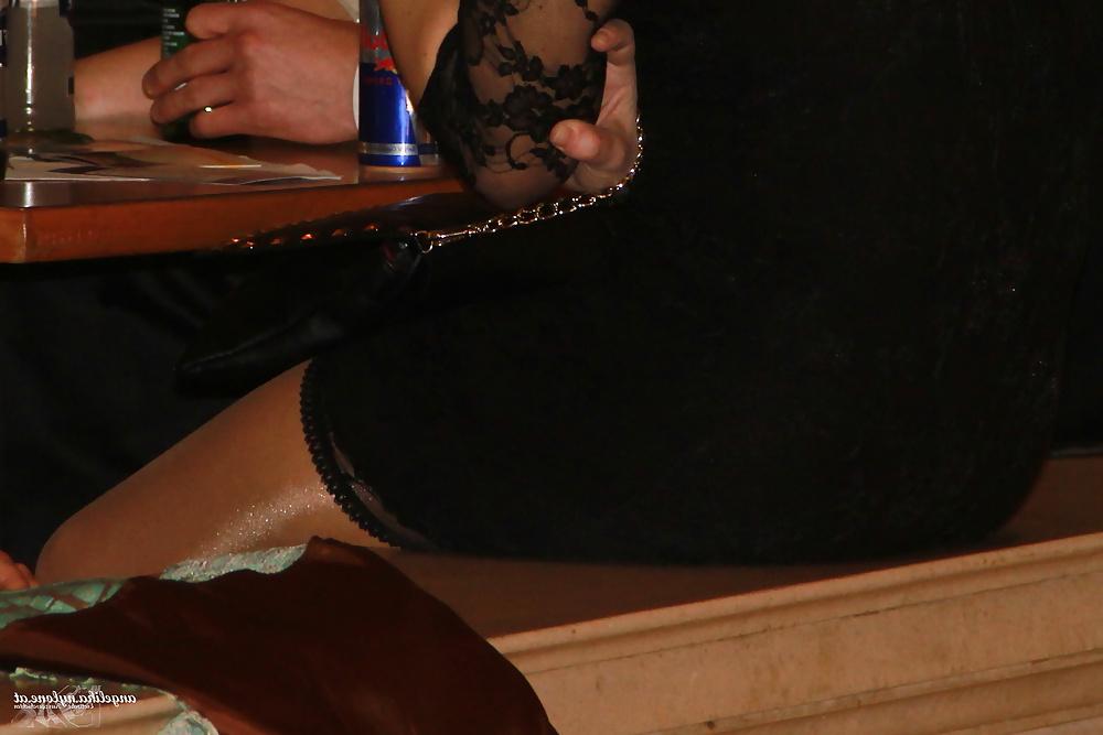 10P Sexy Lady wearing shiny Pantyhose in Restaurant.. Hidden 