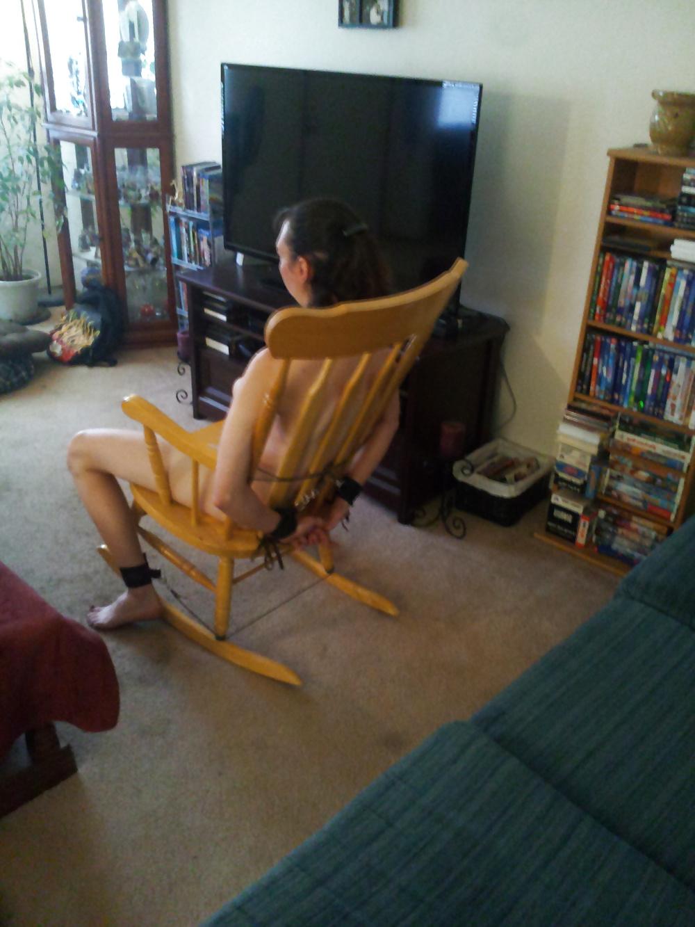 25P My wife restrained to coffee table , chair and couch.
