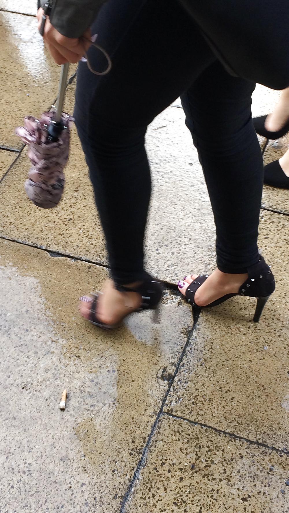 7P Indian girl walking through town with sexy heels
